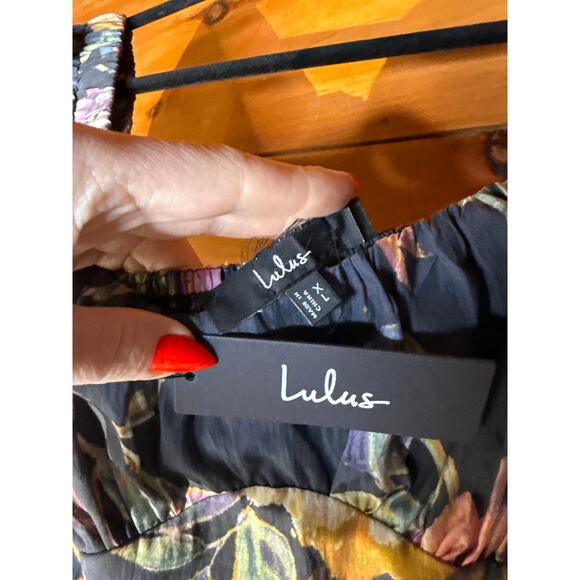 NWT Lulus Adorable Tendencies Dark Grey Floral Puff Sleeve Midi Dress Party XL - Picture 7 of 9